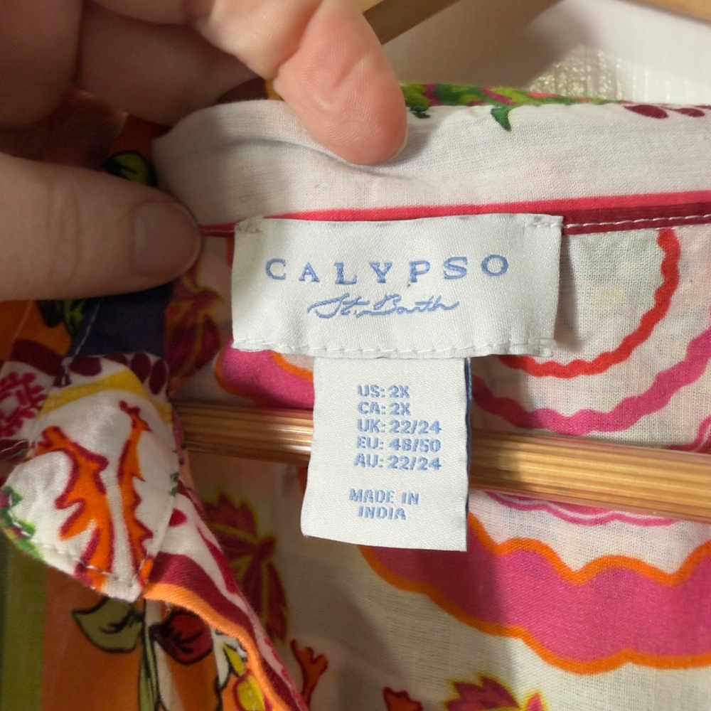 Calypso St. Barth Floral Patchwork Button Down Shirt Women's 2X Cotton Boho - Picture 3 of 7